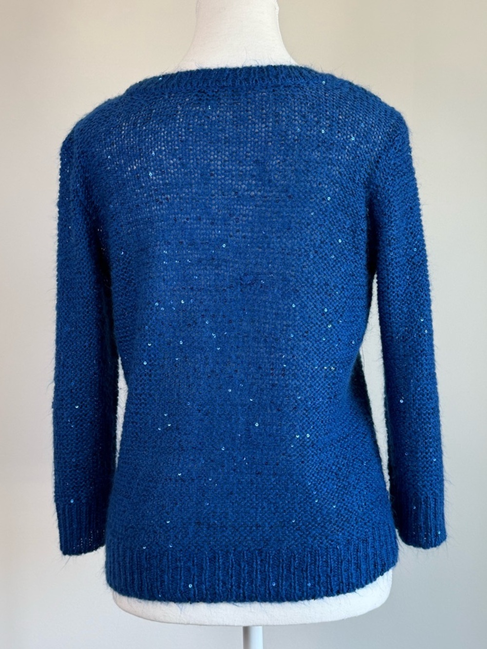 Blue Sequin Knit Sweater Size M - Picture 3 of 3